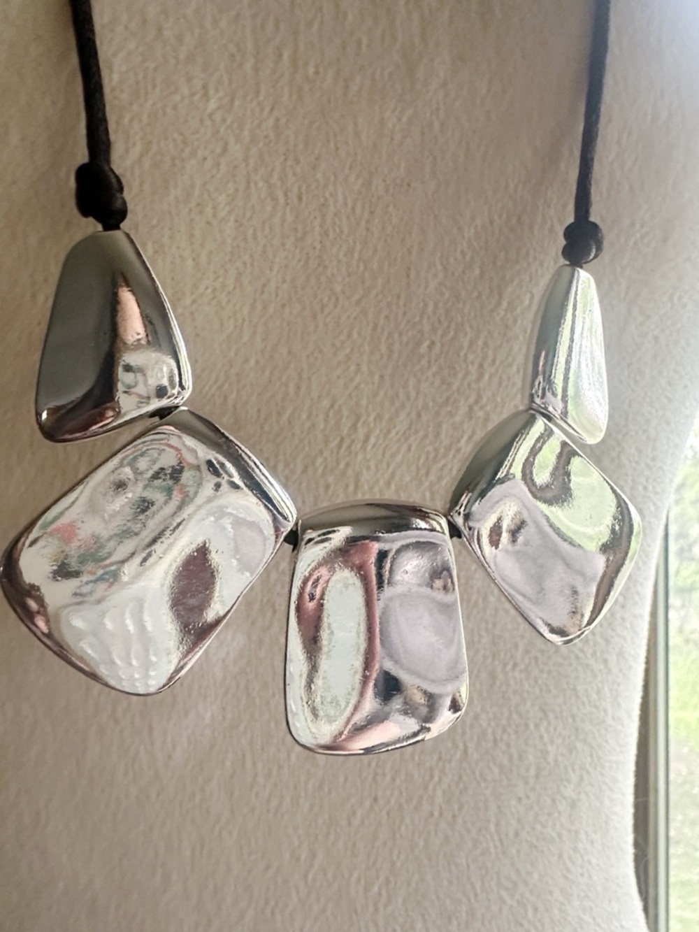 J. Jill NWT Silver Tone and Black Geometric Pendant Adjustable Necklace